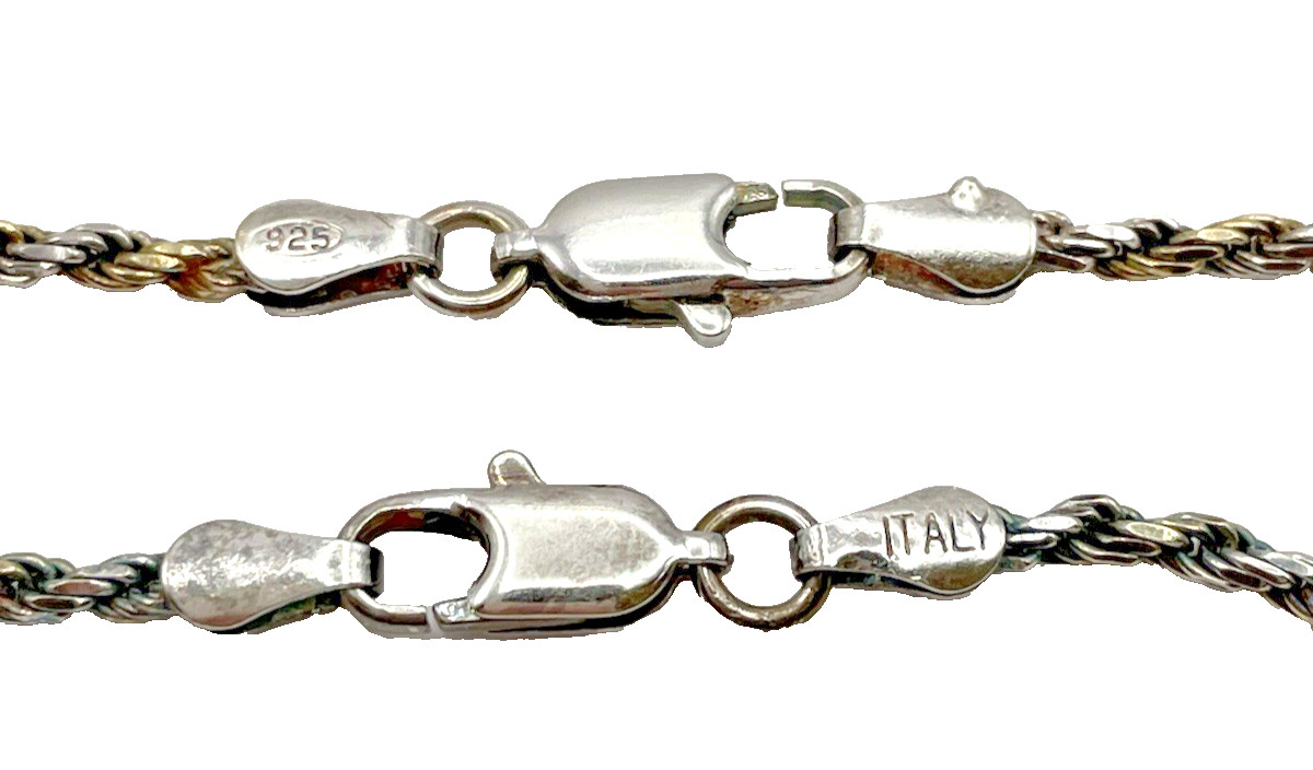 Sterling Silver Two Tone Solid Diamond Cut Rope C… - image 7