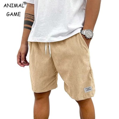 Summer Men Lightweight Corduroy Sweatpants Casual Shorts Men's Beach Shorts Bask