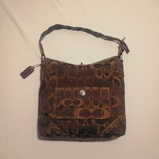 Coach Chelsea Optic Signature Hobo Bag Turn Lock Braided Leather Strap 10990