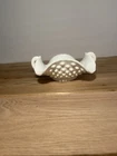 Vintage FENTON Hobnail Milk Glass Ruffled Edge Double Handle Candy Dish