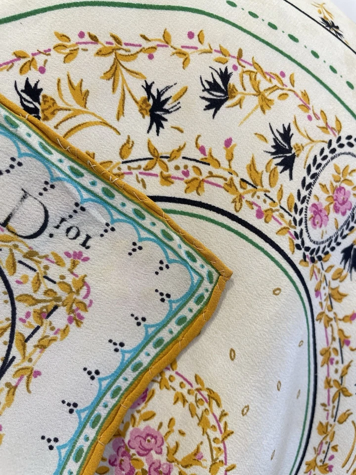 H74# Christian Dior Bufanda Vintage Floral Barroco Estampado Cuadrado - Necesita Limpieza Foto 3 de 4