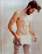 ✨Original Watercolor Nude Male Painting – Fine Art by Eric Fisher, Signed