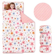 Nap Mat with Pillow and Blanket Colorful Floral Fleece Kindermat Girls Nap Ma...