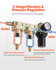 3/8" NPT Air Compressor Filter Regulator Dual Stage Dryer w/ Water Separator