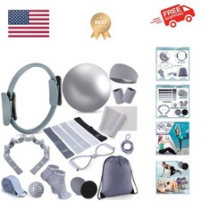 18 Pcs Home Pilates Ball and Ring Circle Set Yoga Fitness Essentials Kit with...
