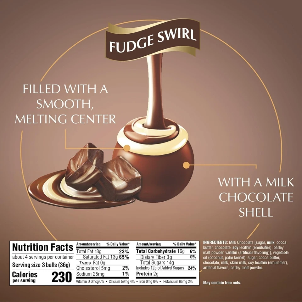 Paquete de 6 caramelos Lindt Lindor Fudge Swirl chocolate con leche 5,1 OZ, CAD-30 de noviembre/2025 Foto 3 de 4