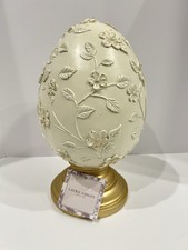 NEW Laura Ashley 3D Spring Floral Ivory Jumbo Easter Egg w/ Gold Pedestal 13