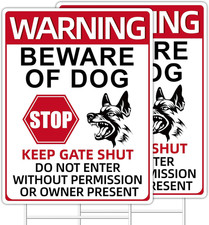 2 Pack Beware of Dog Signs Double Sided w Metal Stake for Yard Fence Home Gate