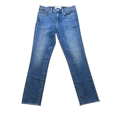 Denim Forum Nico Mid Rise Skinny Crop Jeans 29 Medium Wash Blue Raw Hem Aritzia