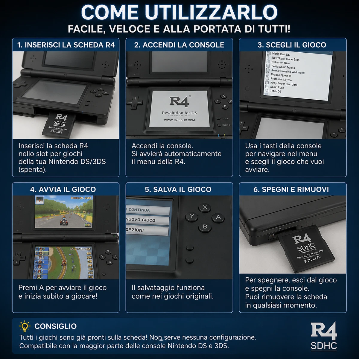 R4 +2000 juegos Nintendo DS juegos retro Pokémon Mario Zelda GBA NES Game Boy