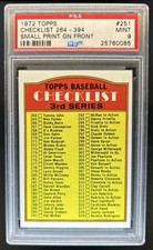 1972 Topps Checklist 3rd Series VAR #251b PSA 9