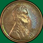 1909 Rainbow Toning Lincoln Wheat Cent Uncirculated UNC Coin, Cleaned #42669