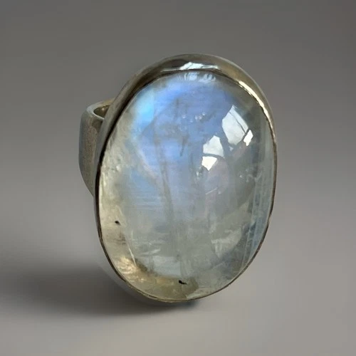 Sterling Silver Rainbow Moonstone Ring 10.9g Vintage Large Oval Statement Size N