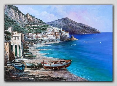 Original-Ölgemälde: Domenico Caiazza   ''Villaggio di pescatori'' (100x70 cm)