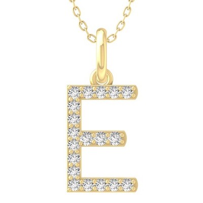 14K Yellow Gold 0.1Ct Lab Grown Diamond E Letter Pendant 18'' Silver Cable Chain