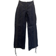 Jean Paul Gaultier Blue Denim Wide-Leg Lace Up Jeans Retro- 38