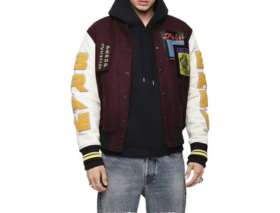 Diesel L-Harryz Men's Enjoy Most Everything Varsity Bomber Jacket Leather Wool L