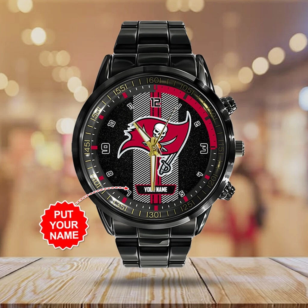 Personalize Buccaneers Black Stainless Steel Watch