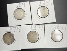 Lot of 5 Different Seated Liberty Silver Quarter Coins Choice AG About Good #a