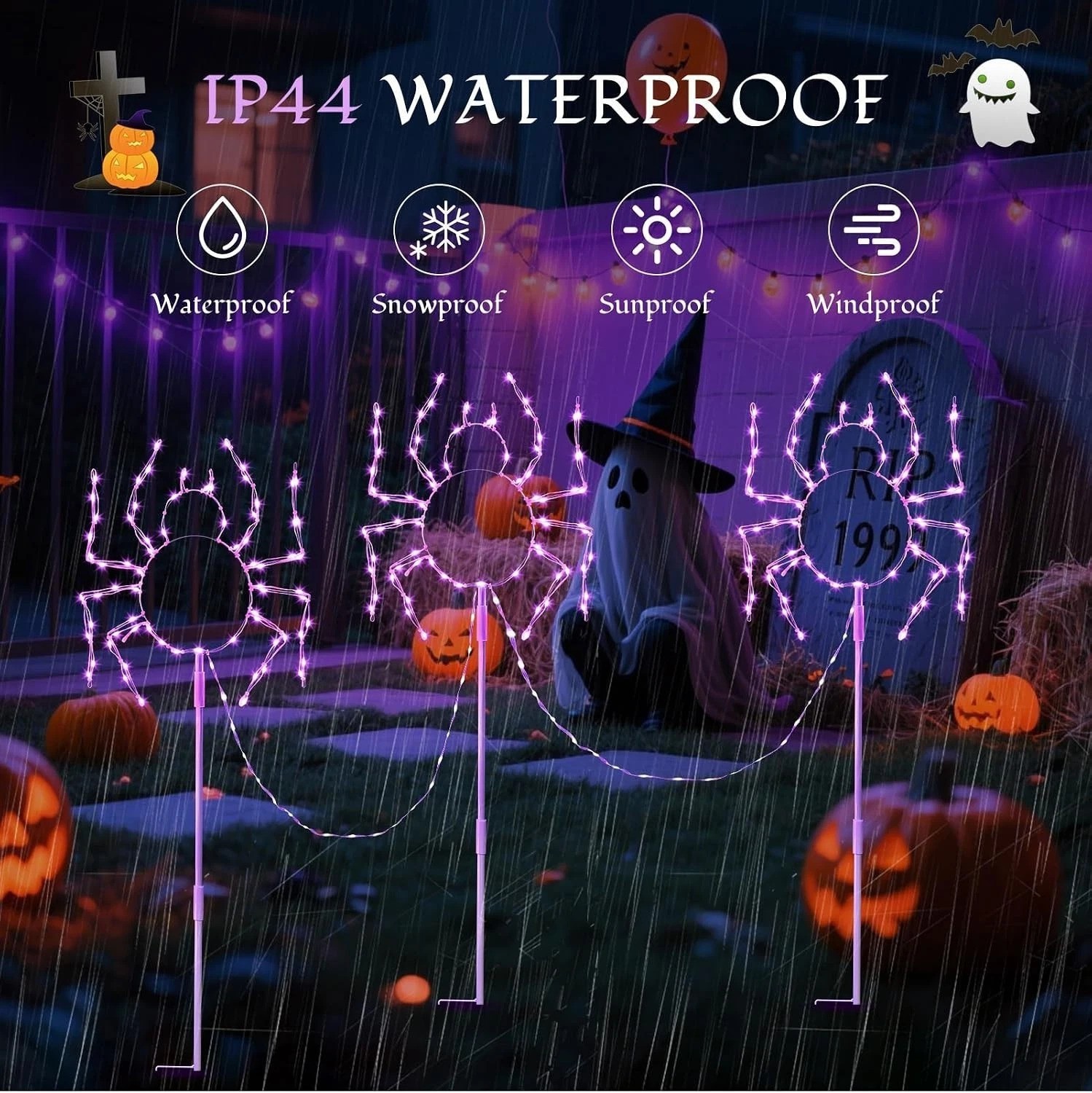 Plug In Design Halloween Spider Walkway Lights, 3 Pack Pathway Lights Plug in | eBay