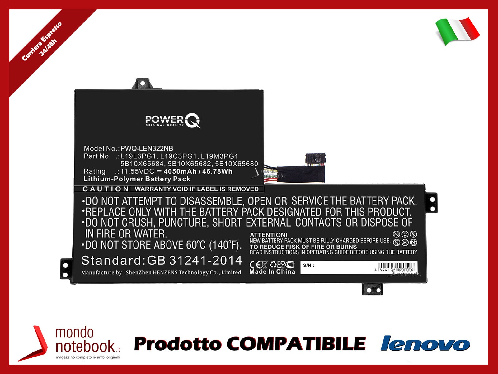 Ricambio Batteria Lenovo 5B10W67251 4050mAh 11.55V PowerQ - Subito Pronta