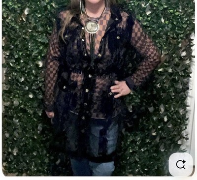 ADORE Black Velvet Jacket With Sheer Panels And Snap Front.
