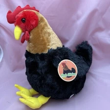 Hugfun 12” Plush Chicken Stuffed Black & Brown Farmyard Rooster Hen NWT