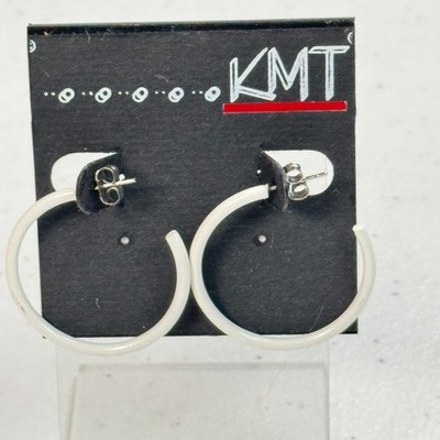 Vintage KMT Pierced Earrings White Hoop Open Circle Minimal y2k 90s 80s