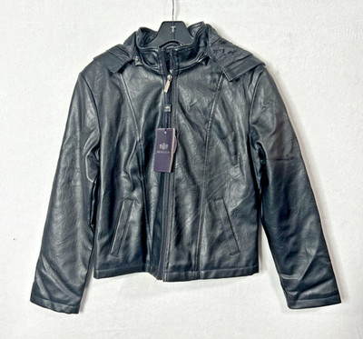 EMPORIO & CO MEN'S BLACK SOFT LEATHER JACKET WITH HOOD MADE IN ITALY SIZE MEDIUM