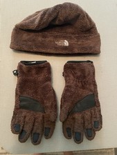 The North Face Winter Gloves and Hat Set, Brown Faux Fur Fleece, Fair