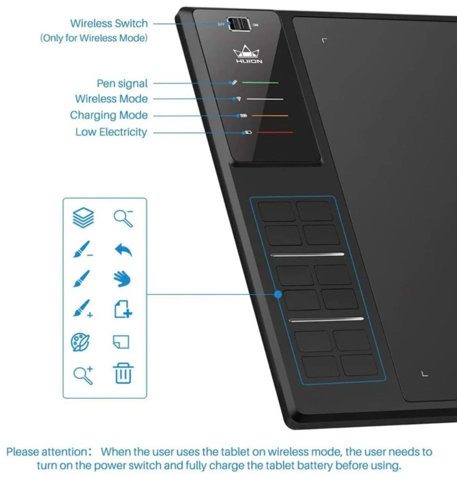 HUION WH1409 Bluetooth Grafiktablett 13.8x8.6 inch großes Zeichentablett zum - Bild 2 von 4