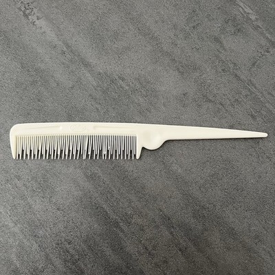 Vintage GOODY Hard Plastic Teasing Hair Comb White Rat Tail Rattail 8'' USA
