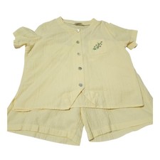 Matching Set Top and Shorts Womens Butter Yellow Embroider Floral