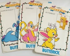 3 Butterick WUZZLES Patterns Hoppopotamus Butterbear Rhinokey 3500 3499 3498
