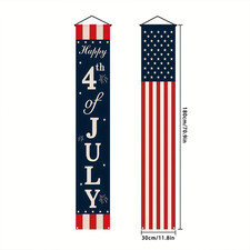 4th of July Porch Banner Patriotic American Flag Outdoor Door Decoration Sign US