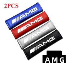 2x AMG Car Accessories Seat Belt Covers Shoulder Pads Carbon Fiber Leather UK.
