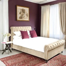 Image of 2026 Sleigh Upholstered Bed in Plush Velvet Fabric All Color Sizes UK 3ft-6ft UK