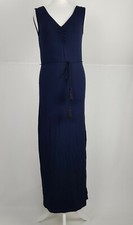M&S Stretchy Viscose Jersey Navy Blue Maxi Beach Holiday Dress Size 8