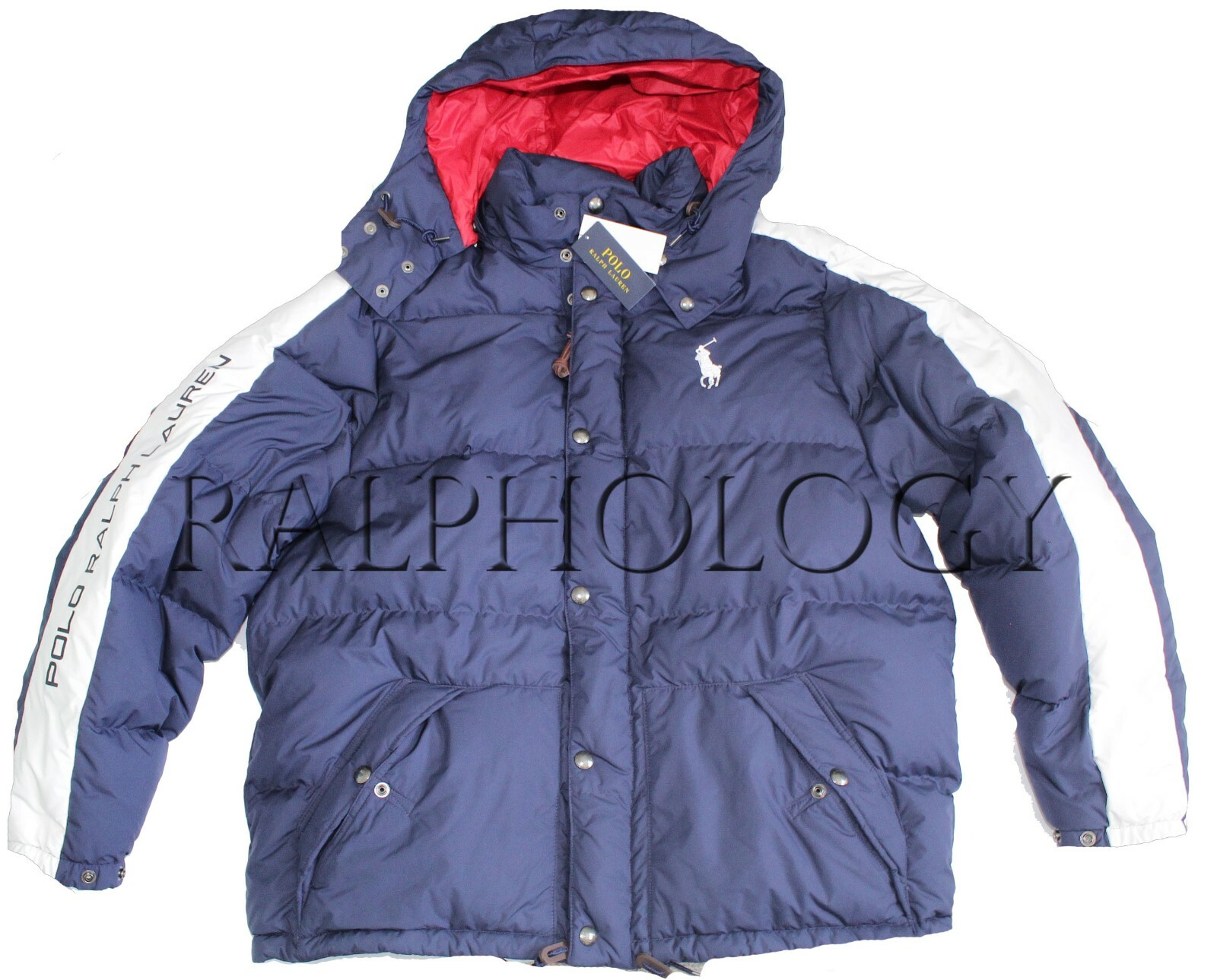 Cappotto Polo Ralph Lauren Uomo Bianco Navy Big Pony Con Cappuccio XLT