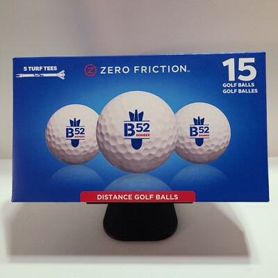 B52 Bomber Zero-Friction Distance Golf Balls Box of Fifteen + 5 Turf Tees.