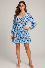 Old Navy Dress Womens L Blue Long Sleeve Floral Fit Flare Short Cottagecore Boho