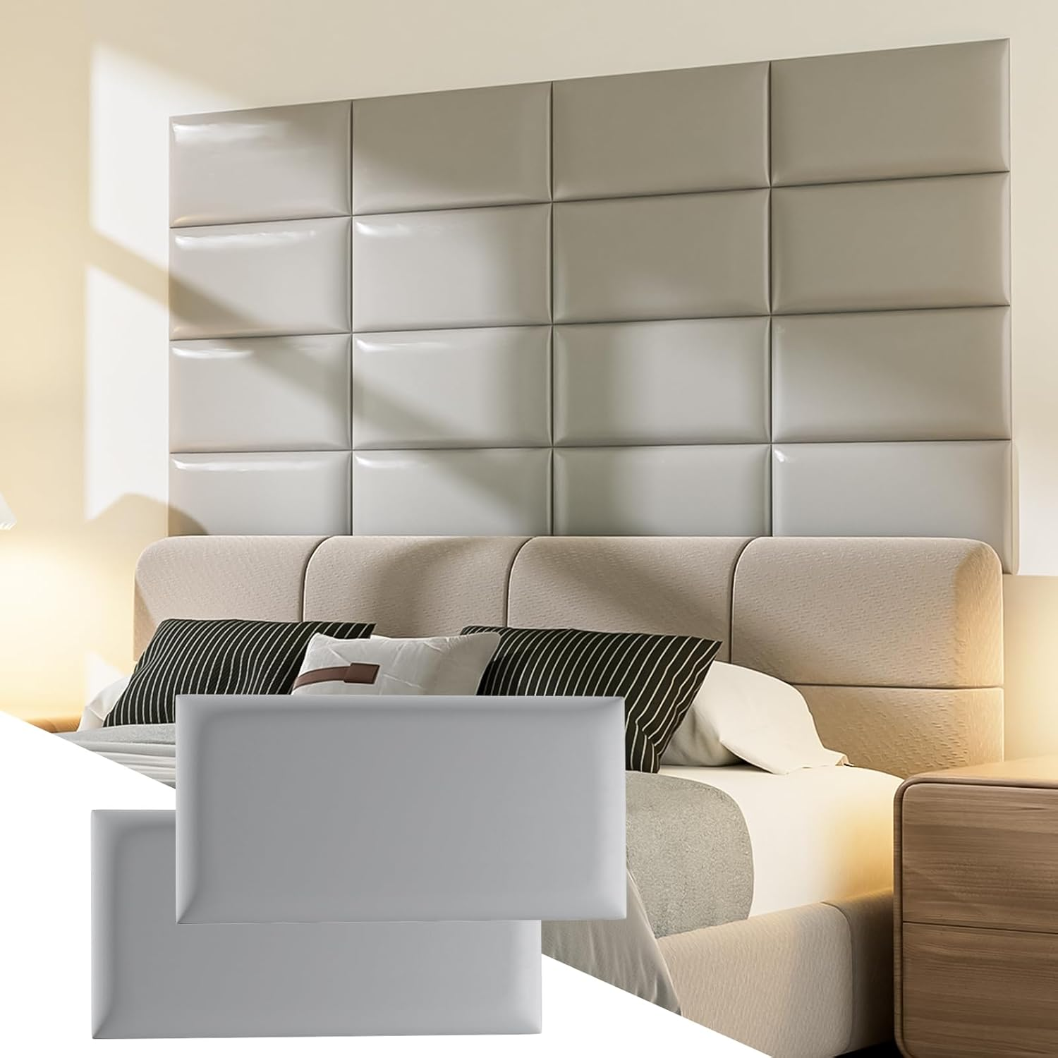 Upholstered Headboard Panels 6-Pack 7.8x15.7 Inch Peel and Stick Padded-image