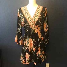 BILLABONG FAUX WRAP FLORAL BOHO DRESS SMALL