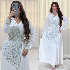 Dubai Abaya Women Long Wrap Dresses V-Neck Arab Robe Dress Islamic Party Gown
