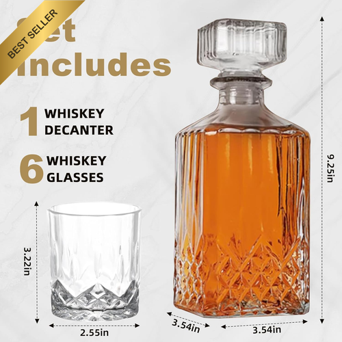7-Piece Whiskey Decanter & Glass Set - Lead-Free Scotch Bourbon Gift - Picture 2 of 12