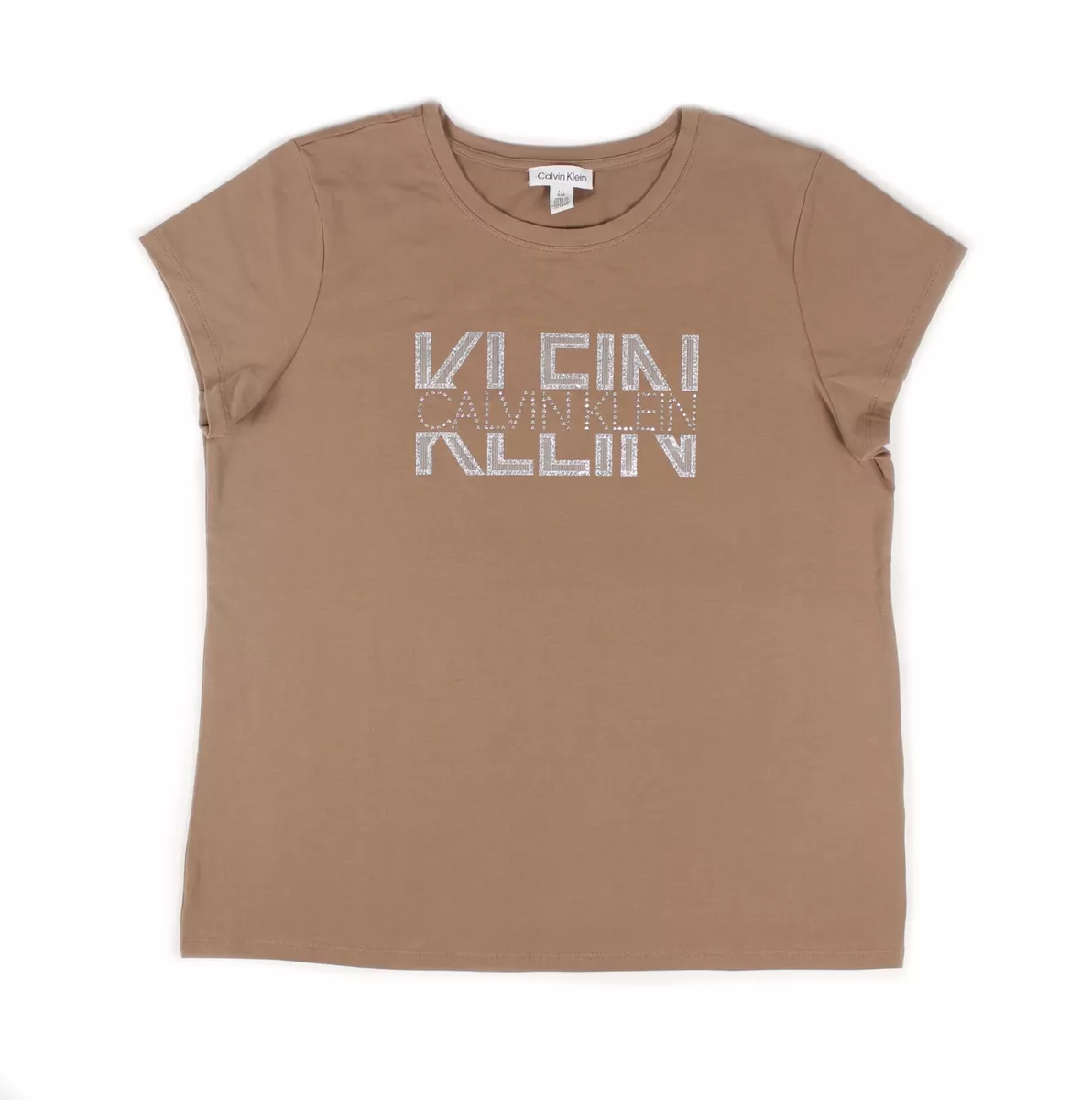 Women s Calvin Klein Performance Cotton Silver Logo T Shirt K1HHT824 Brown Gray
