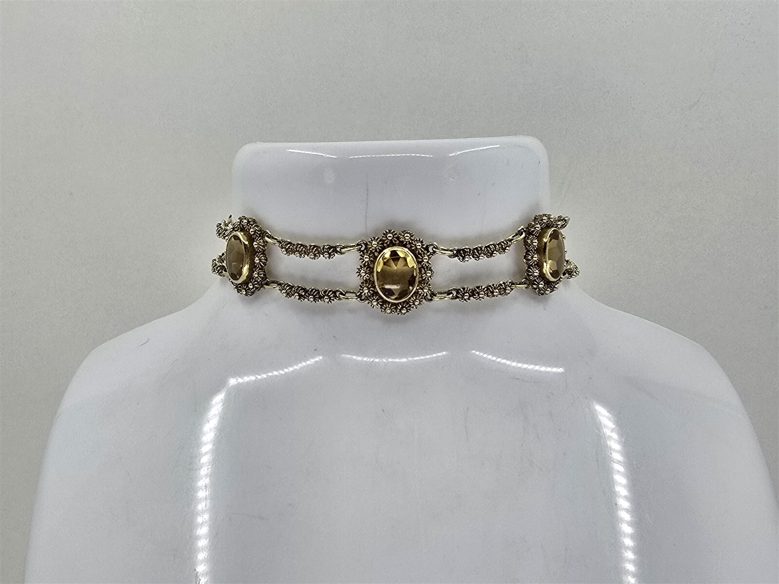 Vintage 14K Citrine Oval Floral Link Bracelet 7 Inches