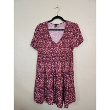 Wild Fable Women's Red Tiered Floral V-Neck Short Sleeve Sundress Size Medium
