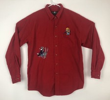 VTG Warner Bros Sylvester  Tweety Bird Ski Button Up Long Sleeve Shirt XL Red