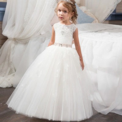 2019 Princess Ball Gown Flower Girls Dresses Appliqued Floor